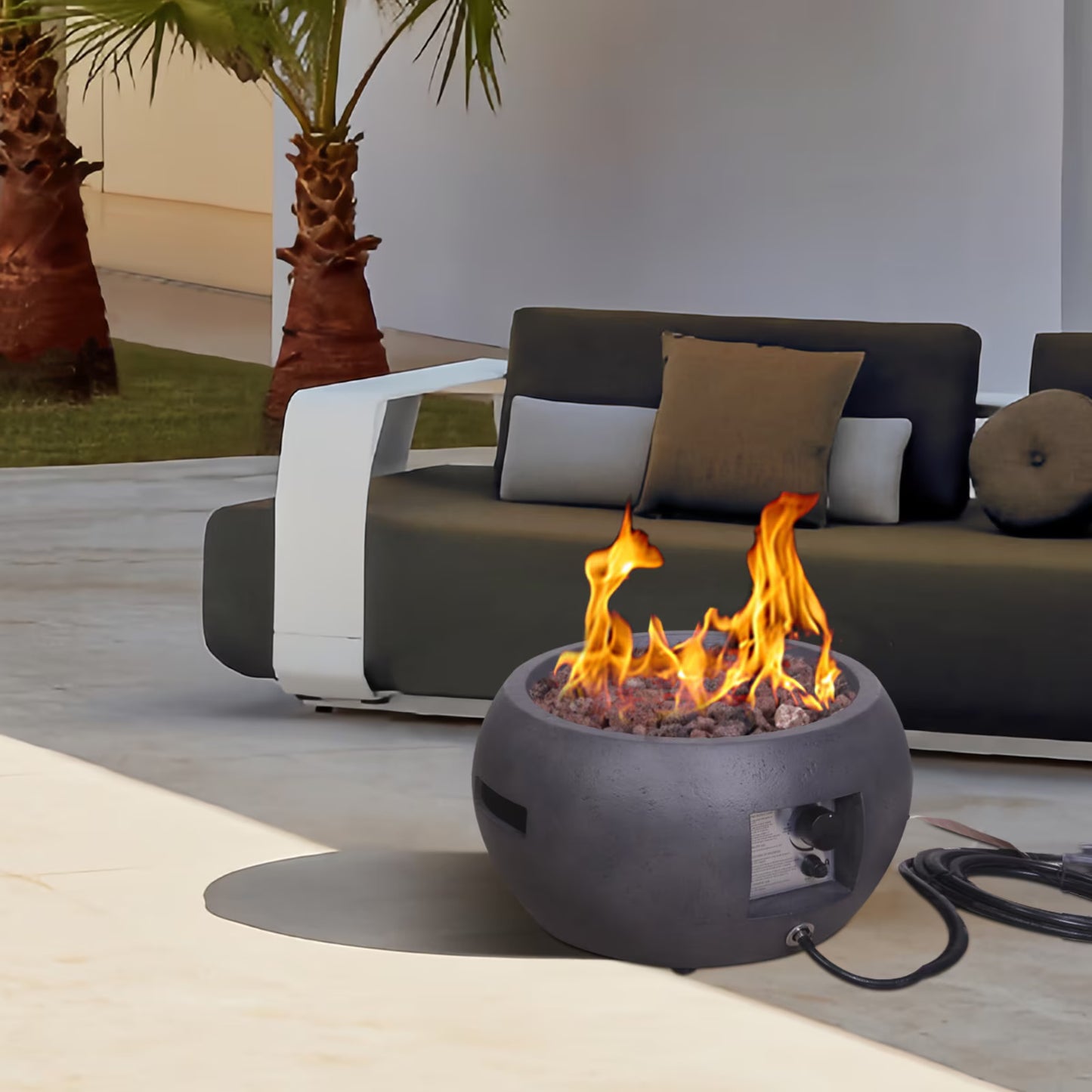 Faux Concrete Texture Round Dark Propane Outdoor Fire Pit