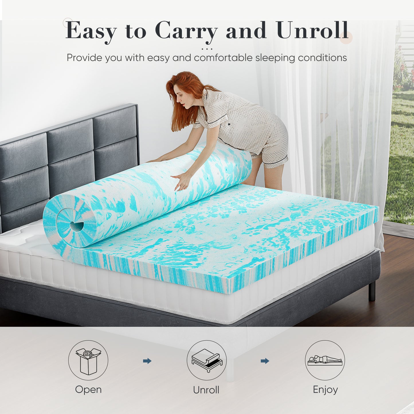 Memory Foam Cooling Gel Swirl Infused Bed Topper For Back Pain
