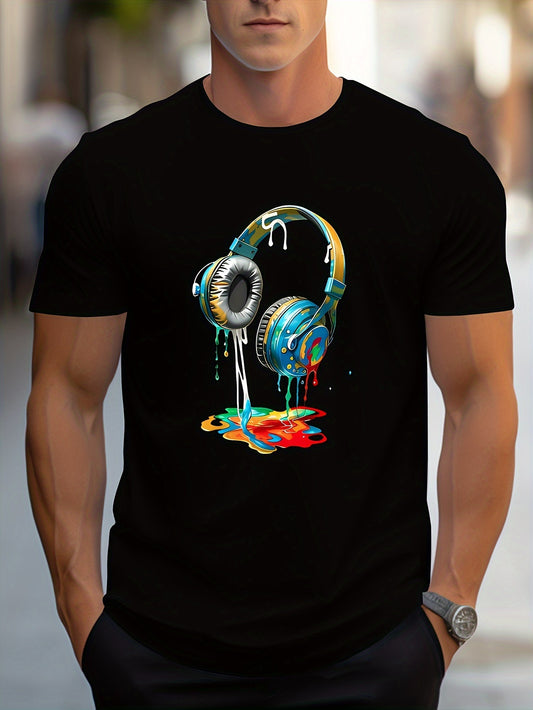 Earphone Printed T-shirt For Men's Casual Style
