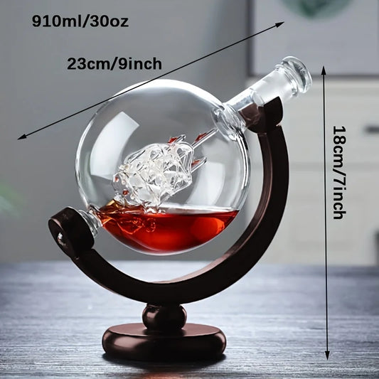 Creative Globe Decanter Set with Lead-free Carafe Exquisite Wood-stand