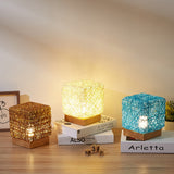 Wood Rattan Twine USB Charging Table Lamp