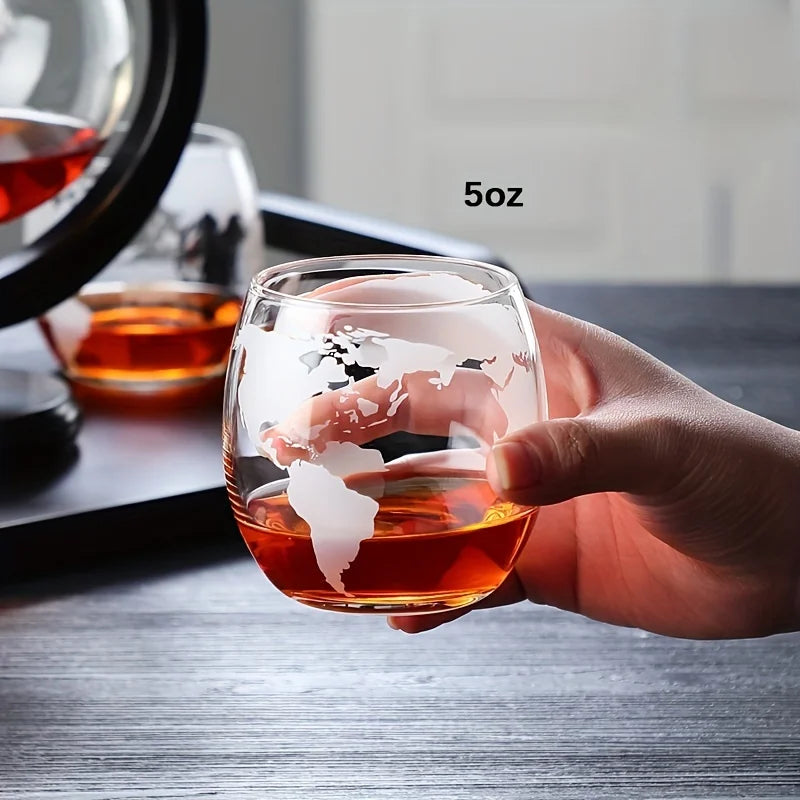 Creative Globe Decanter Set with Lead-free Carafe Exquisite Wood-stand