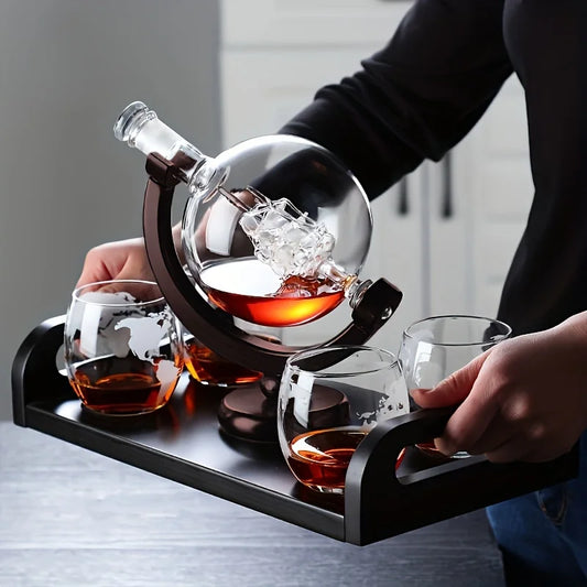 Creative Globe Decanter Set with Lead-free Carafe Exquisite Wood-stand