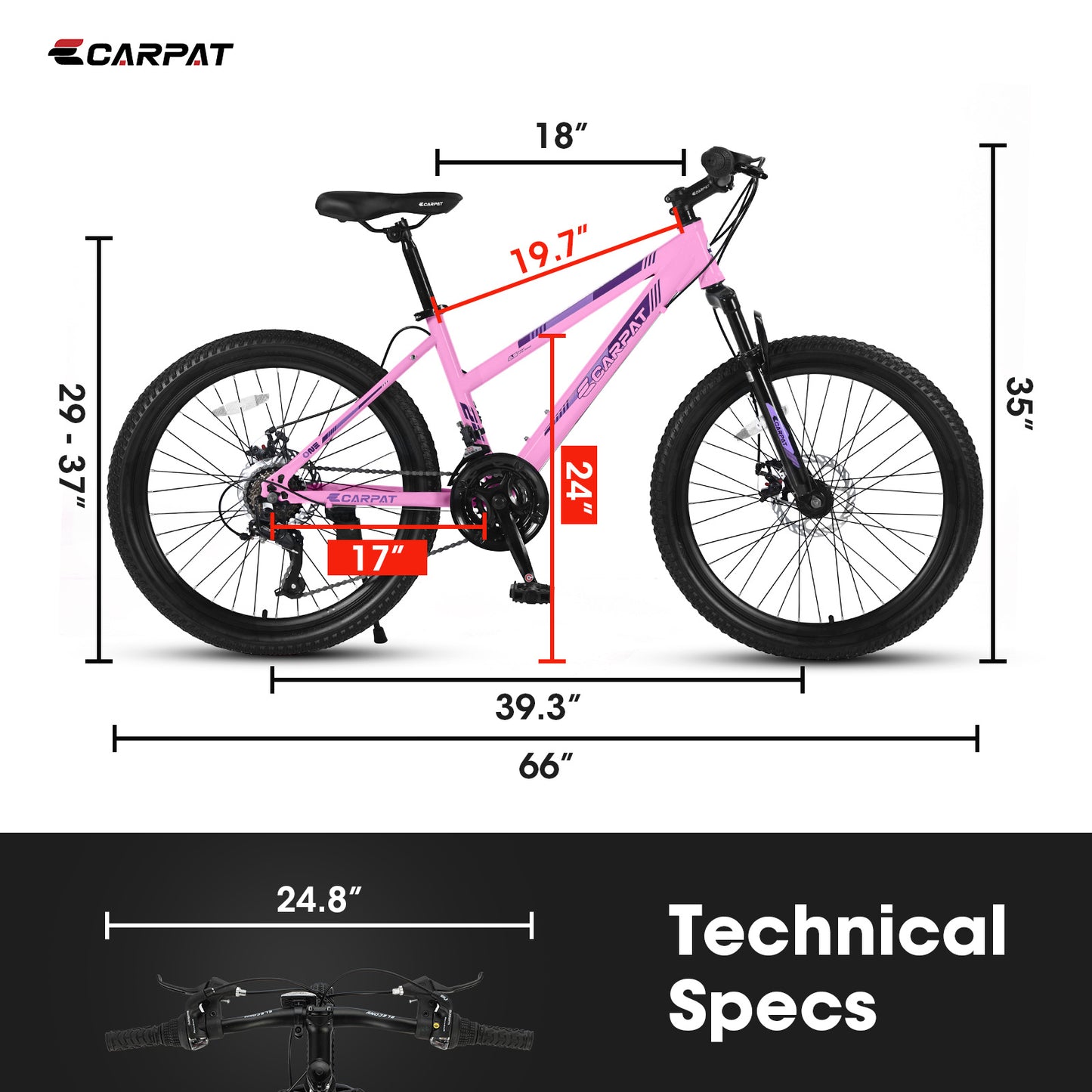 S24103  24 Inch Mountain Bike For Teenagers Girls Women, Shimano 21 Speeds