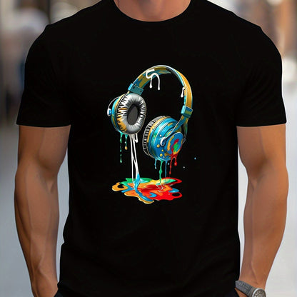Earphone Printed T-shirt For Men's Casual Style