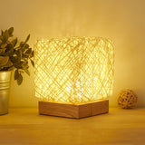 Wood Rattan Twine USB Charging Table Lamp